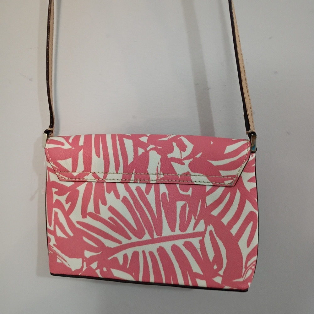 Kate Spade, EUC, Crossbody Bag, Leaf Print, Snap Closure, Color Pink, White - Picture 6 of 13